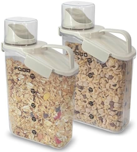 Two Pack Food & Cereal Storage Container - 2.6L Airtight Plastic Kitchen Organizer Bin with Pouri... | Amazon (US)