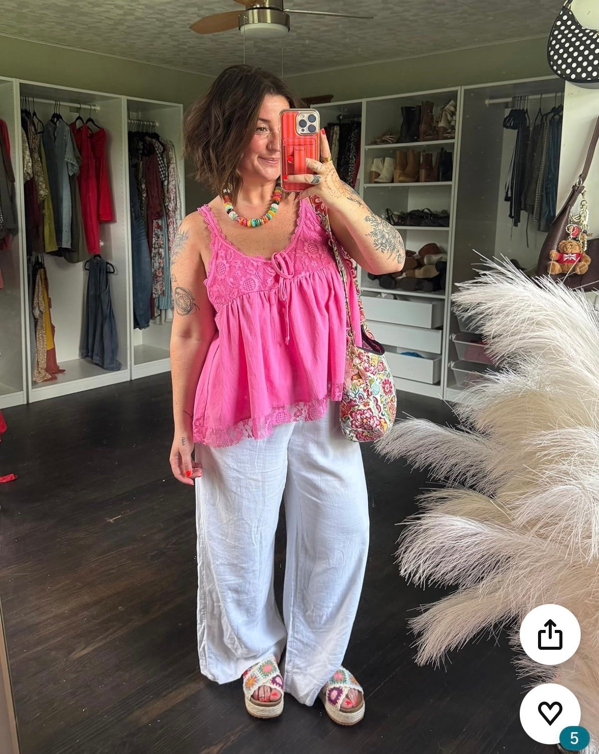 Colorful outfit inspo! Perfect for summer time and vacation! White linen pants wearing medium. Pink lace top wearing large could have done medium!

#LTKootd #LTKMidsize #LTKBeauty