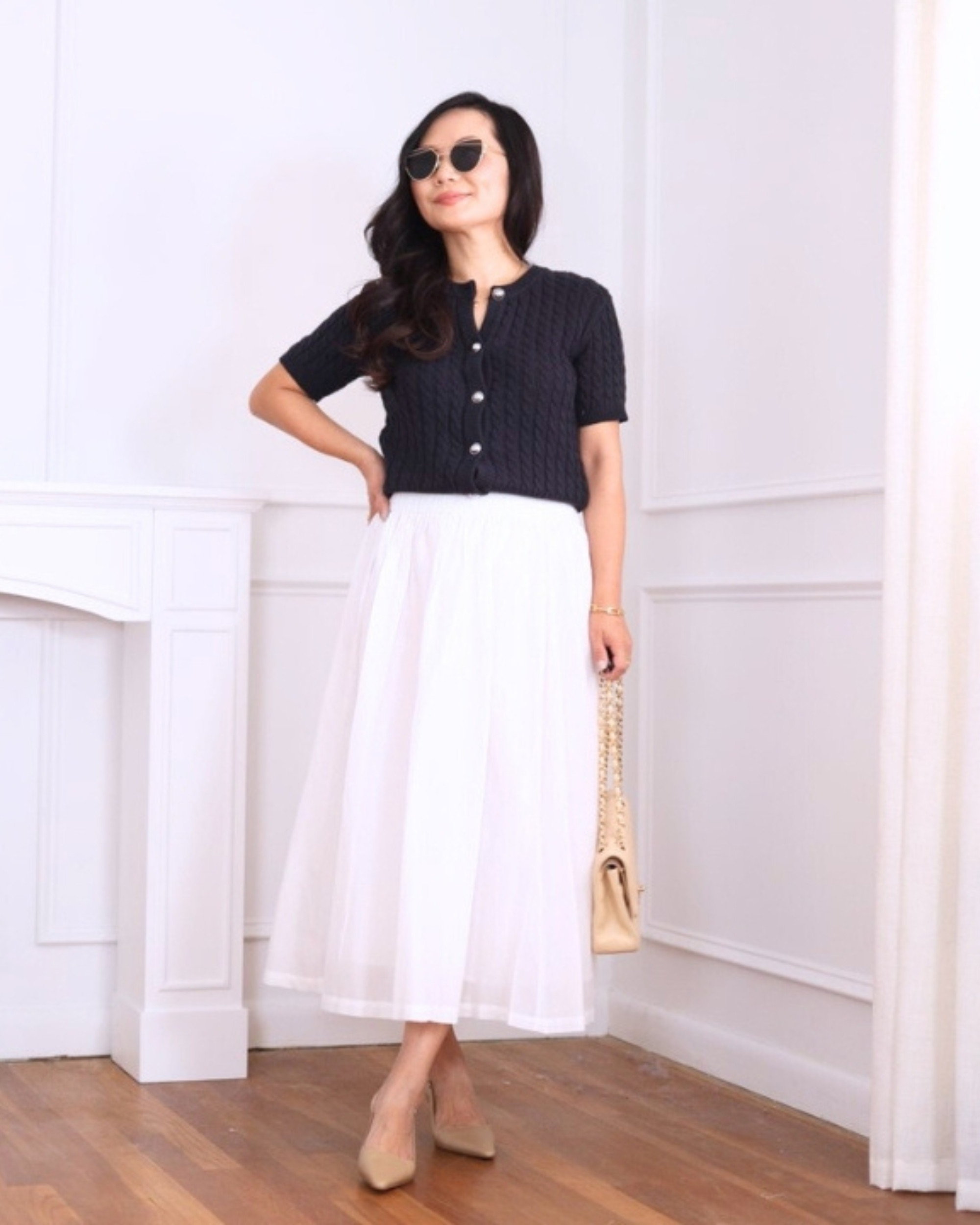 This cable knit cardigan from H&M has that perfect cozy-but-polished vibe. I paired it with a midi skirt for an easy, feminine balance and finished with a Chanel bag to keep the look classic and elevated. I’m 5’2, wearing size S.

#LTKPetite #LTKStyleTip #LTKOver40