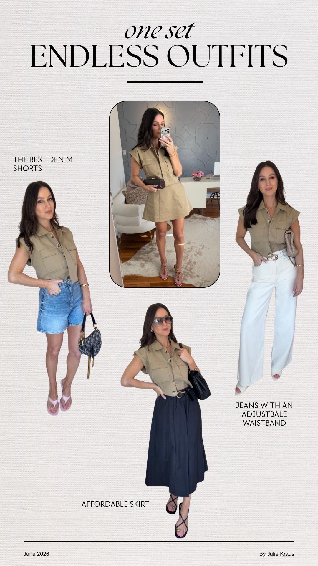 Cutest set styled as separates. The best denim shorts, an affordable poplin skirt and a pair of the comfiest adjustable jeans! All true to size.