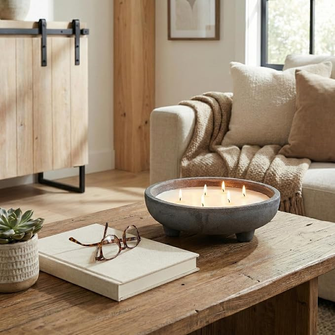 Distressed Footed Scented Candle Bowl for Home Decor - Decorative Pillar Candle for Bedroom, Bath... | Amazon (US)