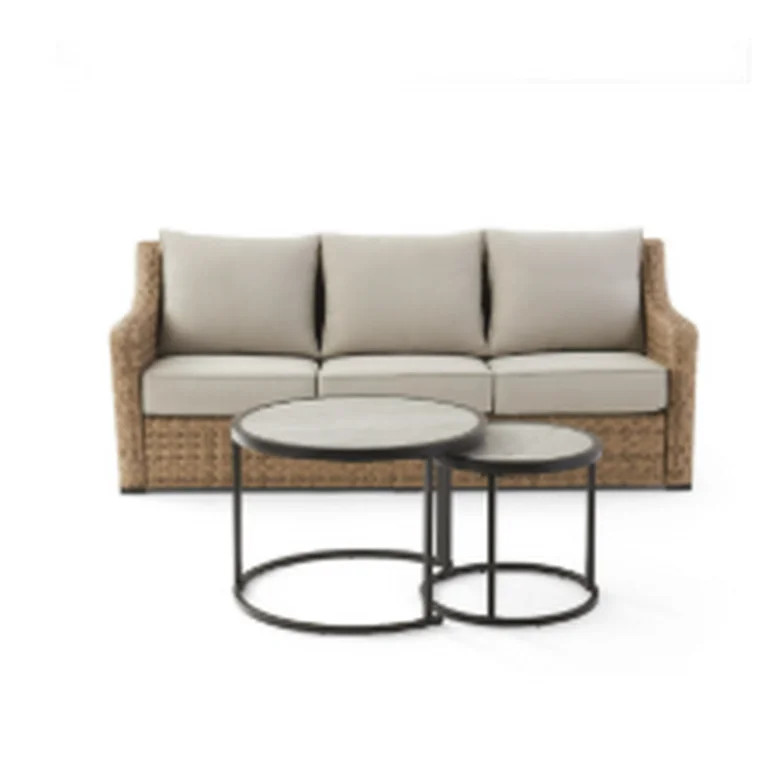 Better Homes & Gardens River Oaks Outdoor 5 Piece Conversation Set, Natural Tan Wicker | Walmart (US)