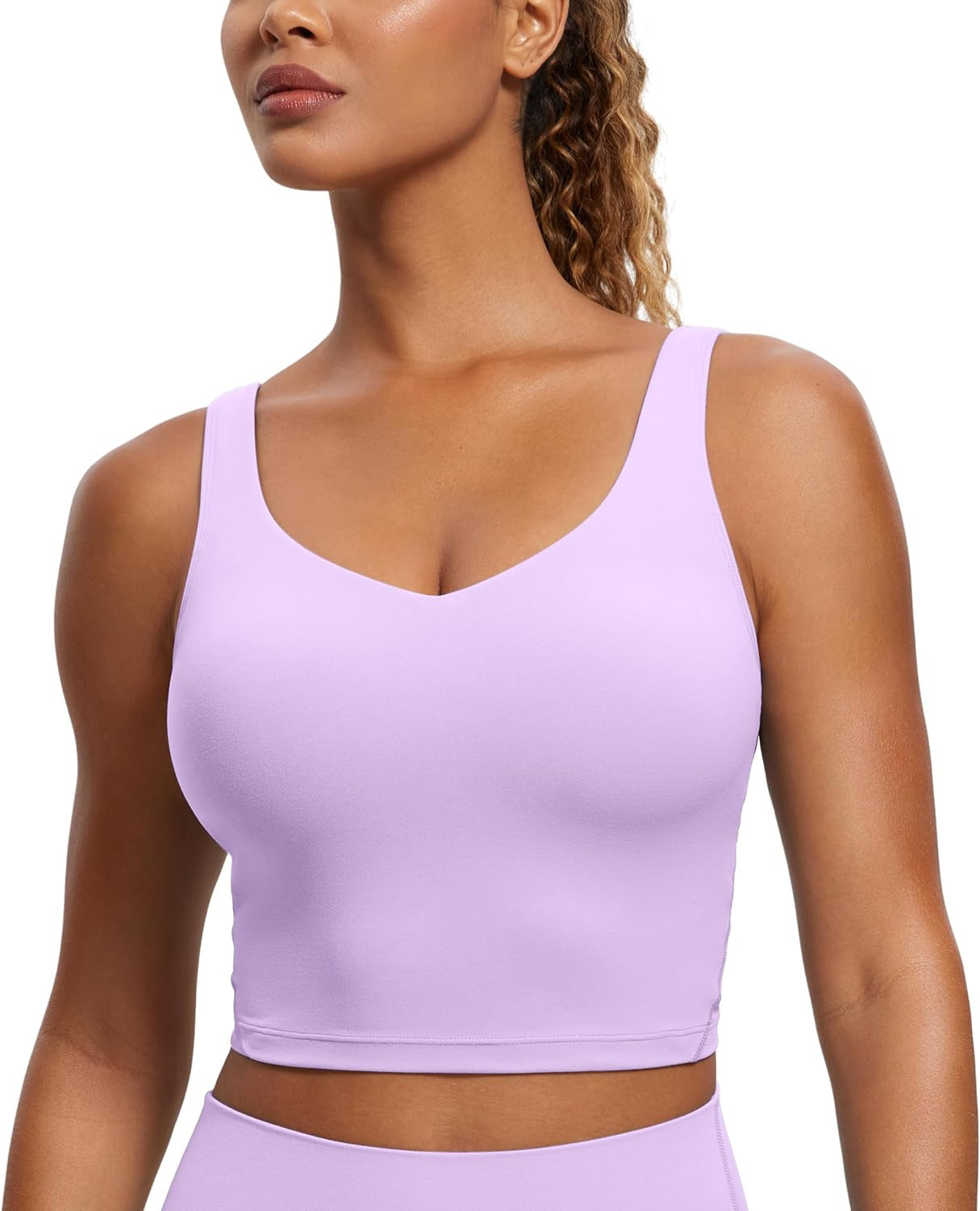 CRZ YOGA Butterluxe Womens V Neck Longline Sports Bra - Padded Workout Crop Tank Top with Built i... | Amazon (US)