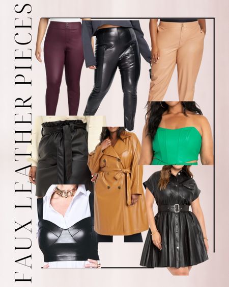 Faux leather pieces, pants, corset top, neutrals, green, plus size 

#LTKunder100 #LTKstyletip #LTKSeasonal