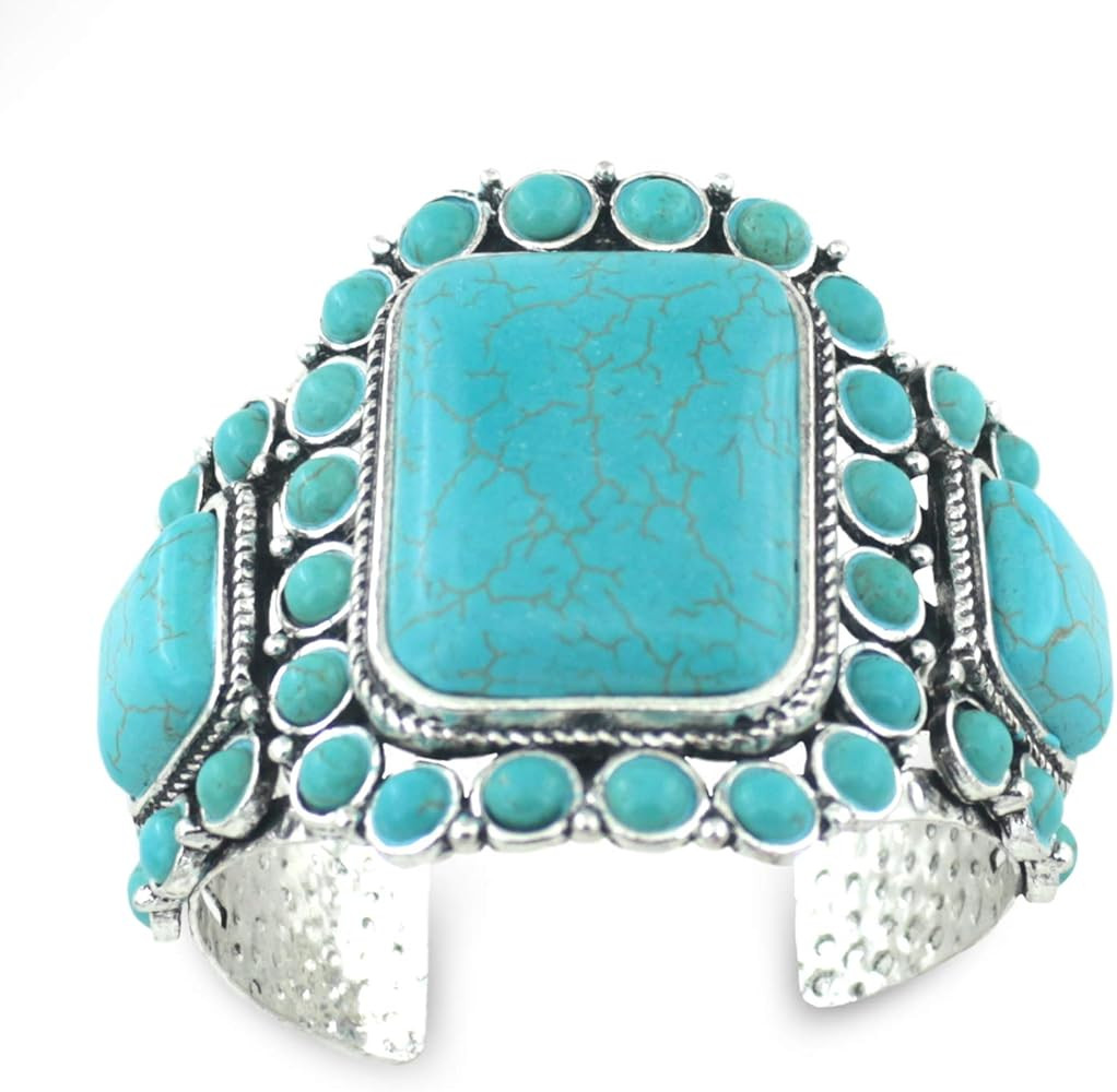 jianxi Women's Antique Rgentium Plated Base Heart Compressed Turquoise Bracelet Cuff Bangle Fashi... | Amazon (US)