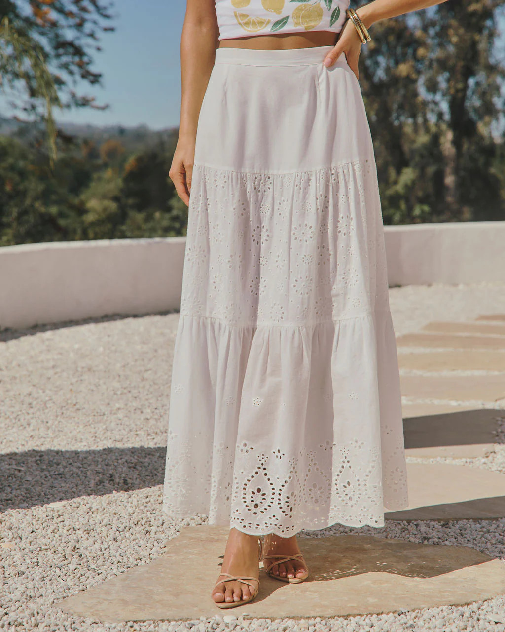 Santorini Breeze Eyelet Maxi Skirt | VICI