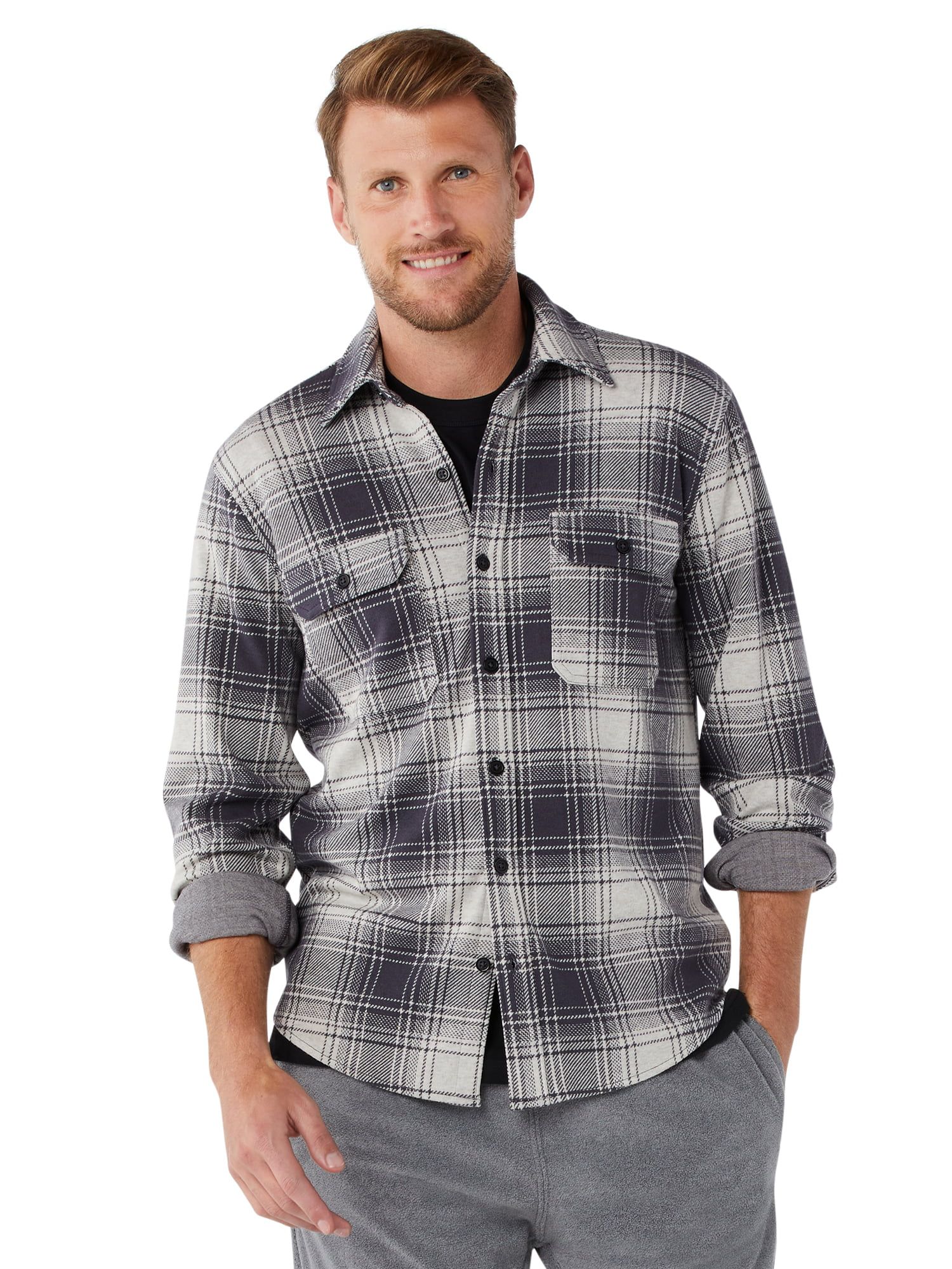 Free Assembly Men's Soft Knit Flannel Shirt with Double Pockets | Walmart (US)