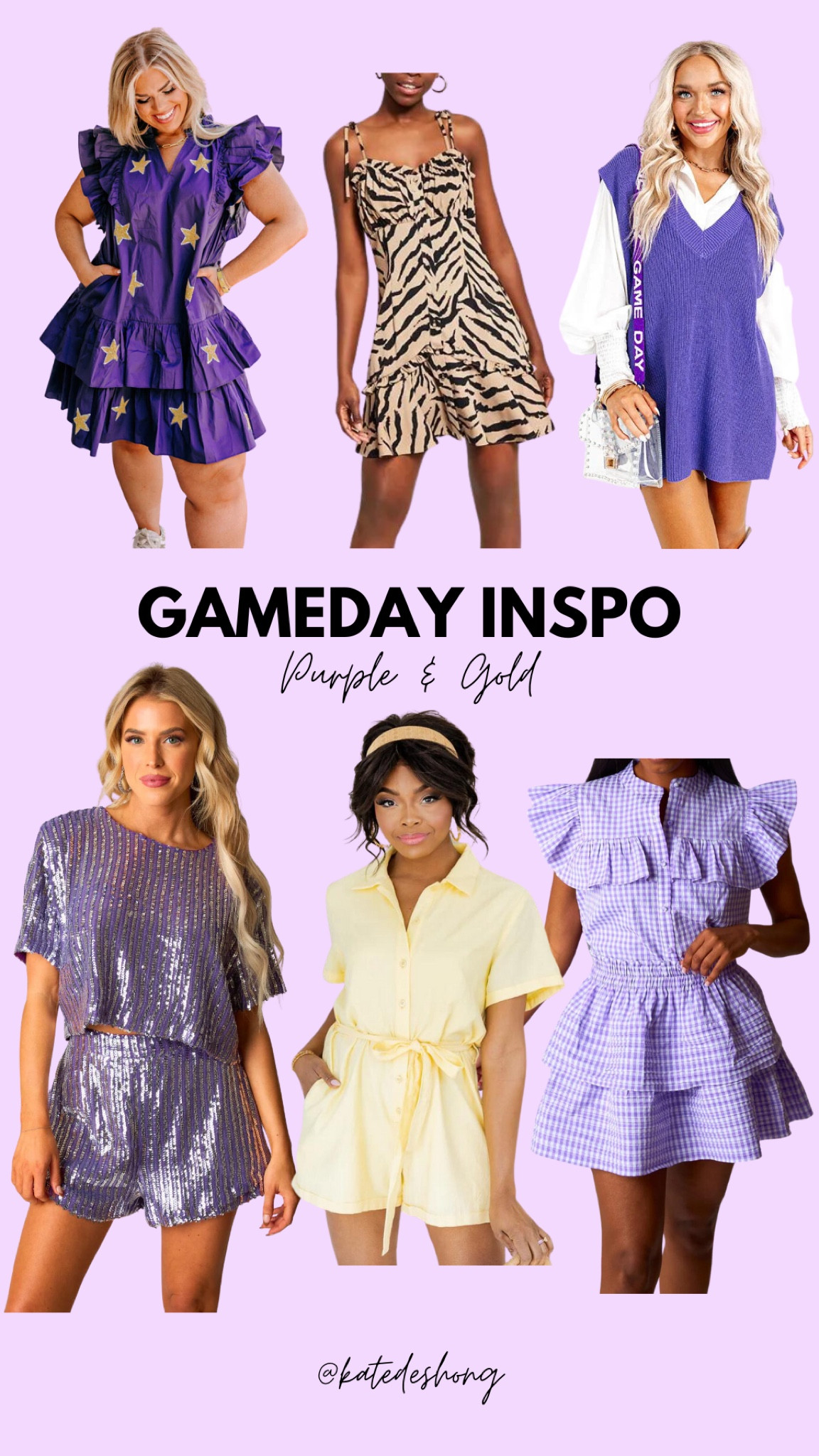 Gameday outfits. College game day. Football. Sports. University of florida. University of Georgia. Louisiana state university. Tigers. Auburn university. Gators. Bulldogs. Dawgs. UF. LSU. UGA. AU. sec. Southern game day. SEC. What to wear to a football game. Saturday football. Fall football outfits. Romper. Matching set. Dress. Purple and gold

#LTKstyletip #LTKBacktoSchool #LTKSeasonal