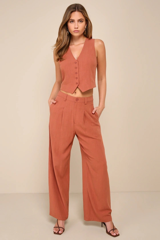 Suits You Perfectly Terracotta Linen Wide-Leg Pants | Lulus