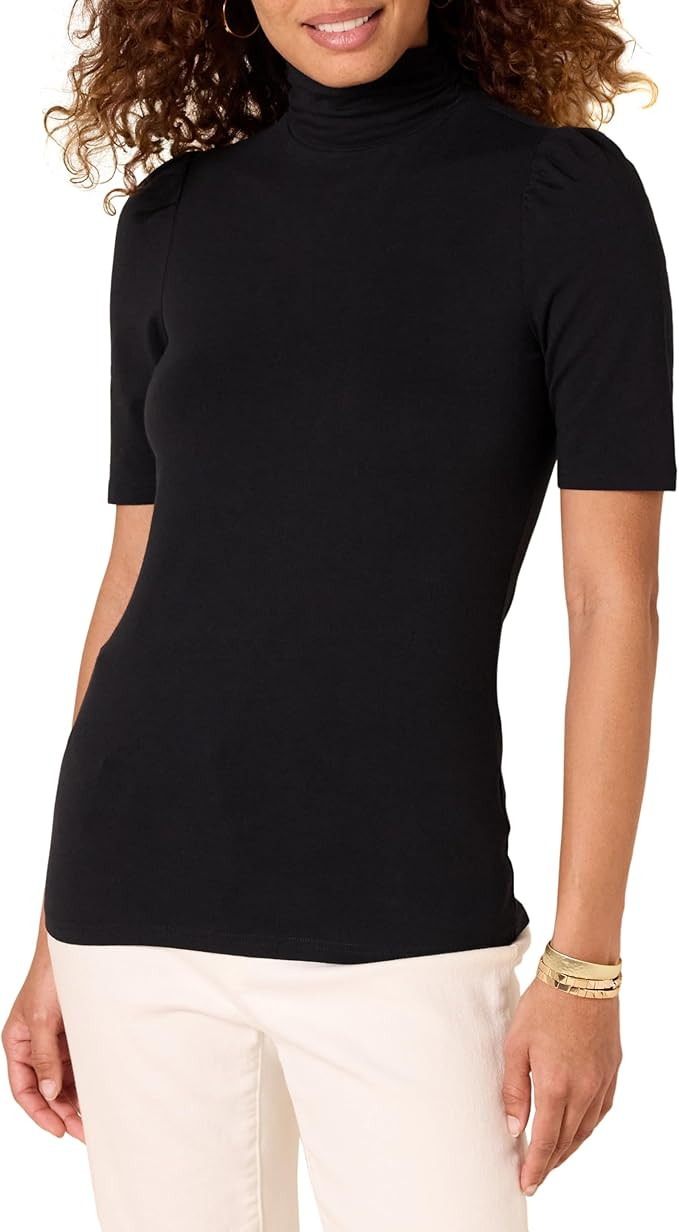 Amazon Essentials Women's Cotton Modal Draped Puff Sleeve Turtleneck | Amazon (US)