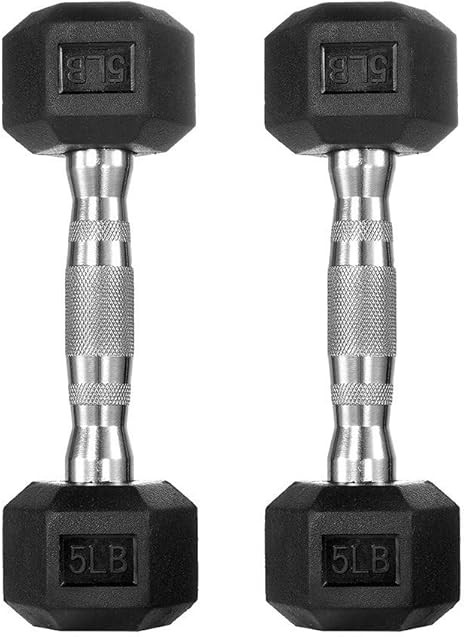papababe Dumbbells Free Weights Dumbbells Weight Set Rubber Coated cast Iron HeX Black Dumbbell | Amazon (US)