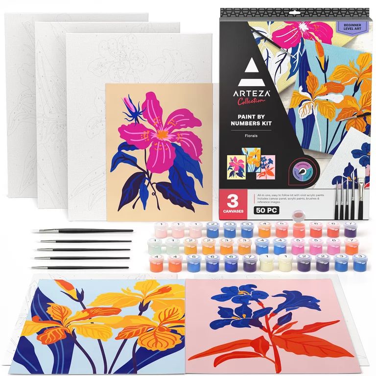 Arteza Collection Floral Paint by Numbers Kit, Unisex Adult Beginner Paint Set | Walmart (US)