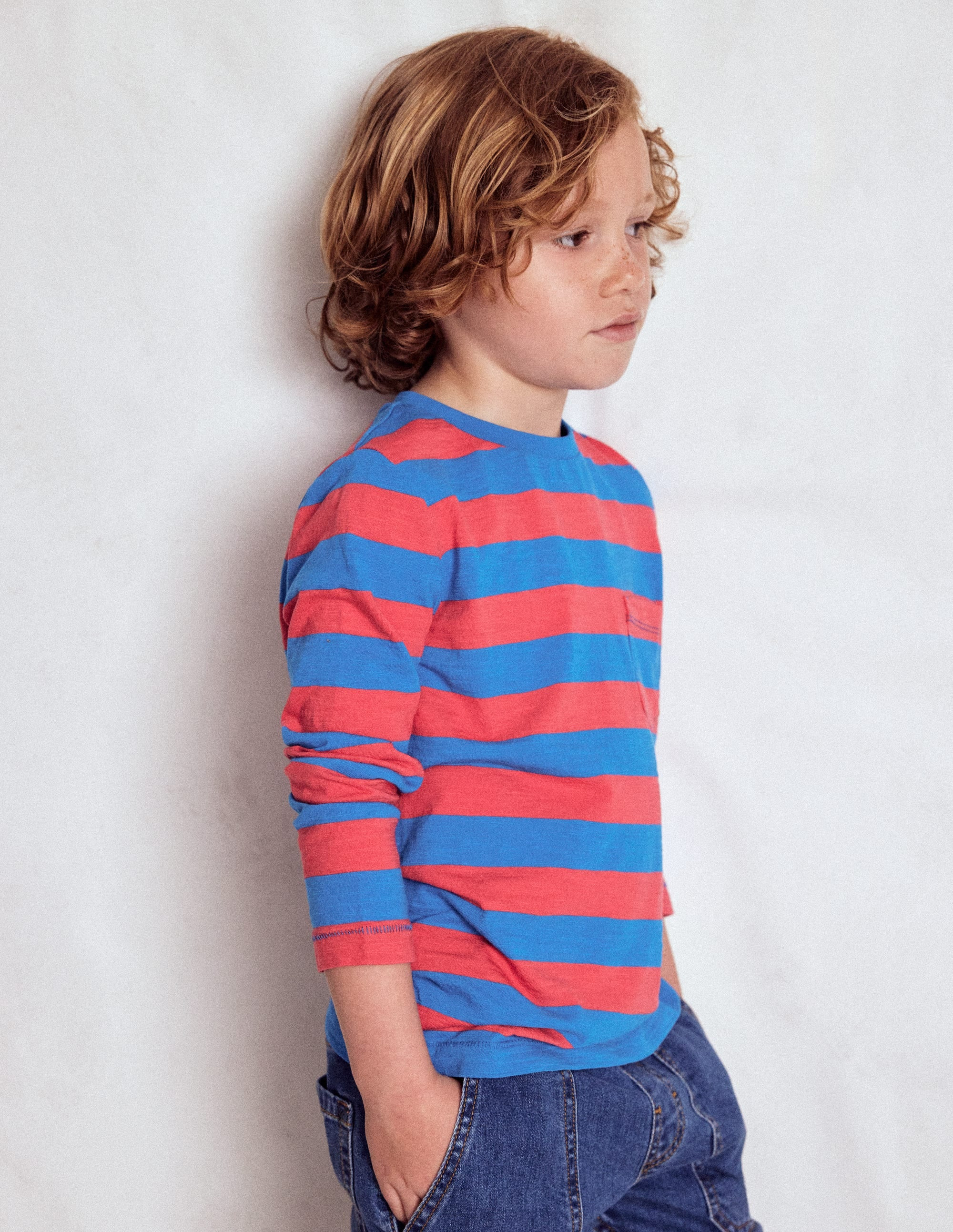 Everyday Long Sleeve T-Shirt-Kingfisher Blue/ Jam Red | Boden (US)