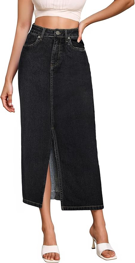 Hybrid & Company Women's Long Denim Skirt – Stretch Jean Skirt for Office and Casual Wear | Amazon (US)