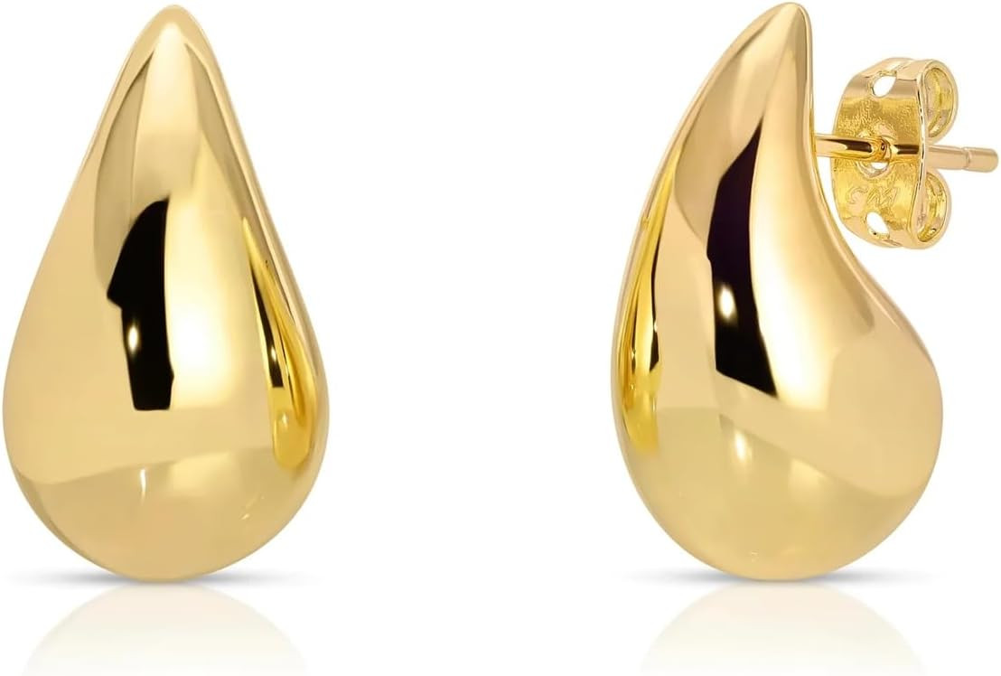 Small Teardrop Gold Chunky Earrings for Women,Thick Gold Plated Hoop Hypoallergenic Water Drop Earring Dupes for Women 18MM | Amazon (US)