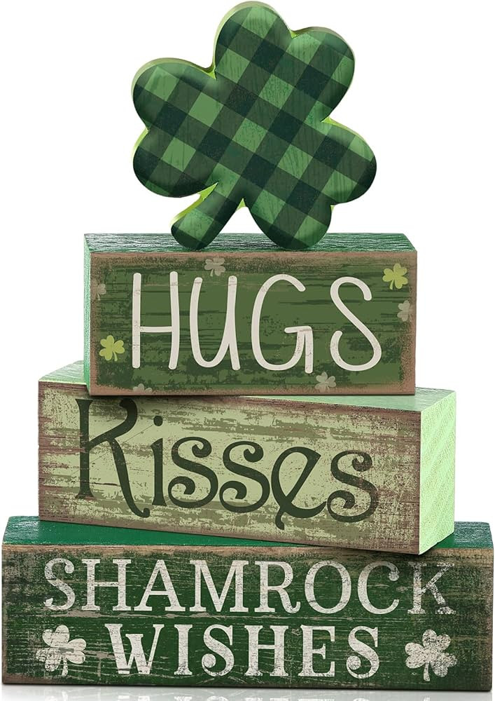 4 Pcs St. Patrick's Day Table Wooden Signs Hug Shamrocks Table Decoration Green St. Patrick Strip... | Amazon (US)