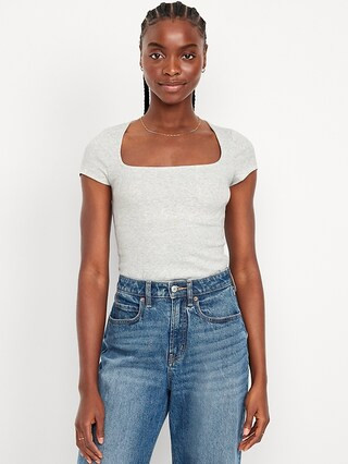 Ribbed Square-Neck T-Shirt | Old Navy (US)