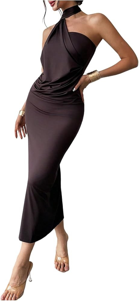 SOLY HUX Women's Sleeveless Bodycon Dress One Shoulder Backless Ruched Cocktail Party Evening Lon... | Amazon (US)