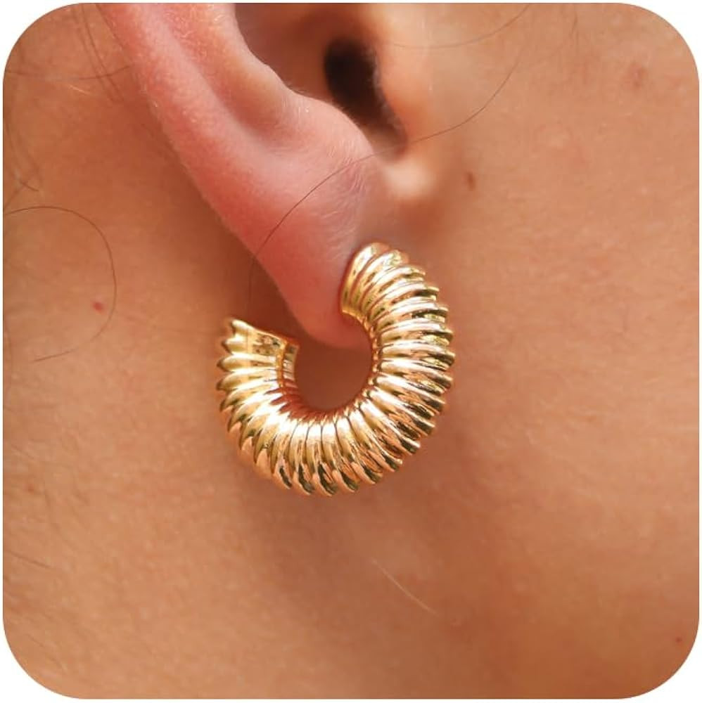 Chunky Gold Hoop Earrings for Women 14K Gold Plated Open Hoops Lightweight Huggie Earrings Trendy... | Amazon (US)