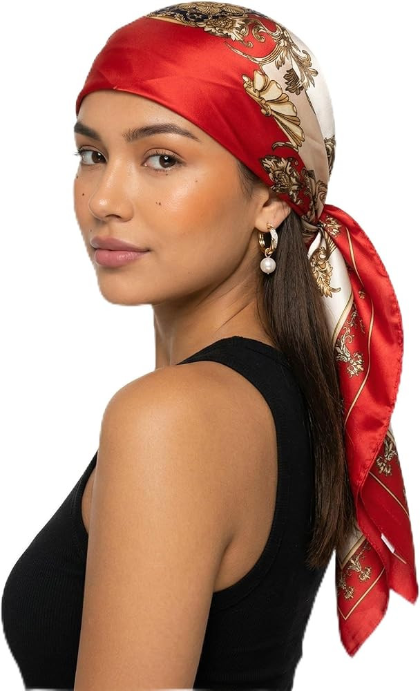 CHUNG Women Square Scarf Wrap 35\u201d Satin Headscarf Emulation Silk Large Hair Bandanas Neck Sc... | Amazon (US)