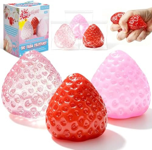 3Pcs Big Taba Squishies Strawberry, Cute Strawberry Squeeze Toys, Upgrade Fruit Squishies, Kawaii... | Amazon (US)