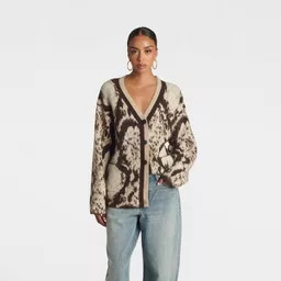 KBB by KAHLANA Women's Snake Print 'The Slouchy Cardigan Sweater' - Brown/Tan M | Target