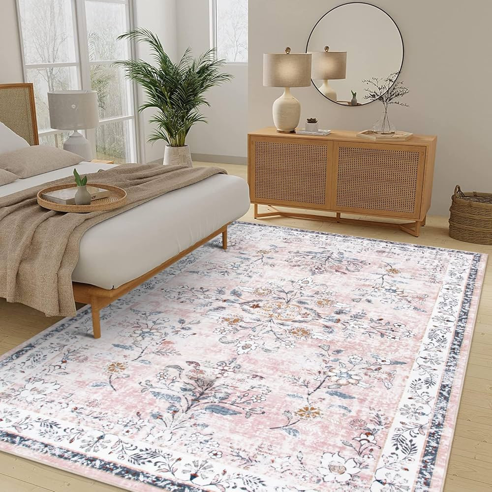 LIVEBOX Washable Rugs 8x10 for Living Room, Boho Area Rugs Pink Rugs for Girls Room, Soft Non-She... | Amazon (US)