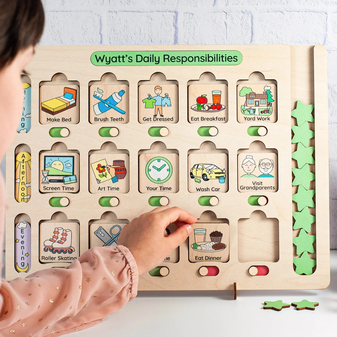 Chore chart for kids, Montessori toy, Toddler routine chart, Homeschool planner, Visual schedule,... | Etsy (US)