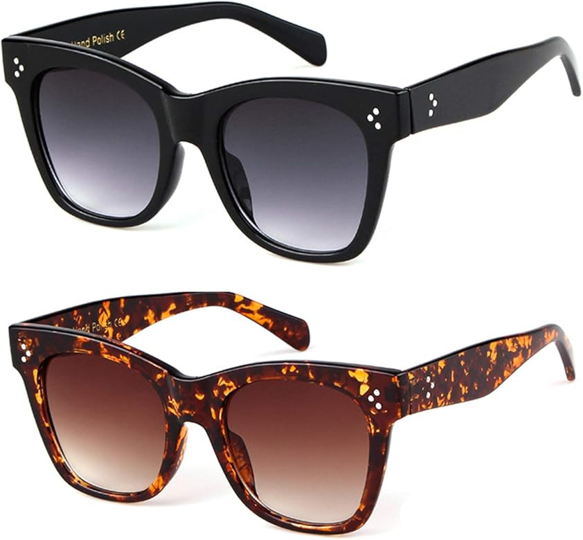 Oversized Square Sunglasses for Women Designer Luxury Flat Lens Sun Glasses Shades | Amazon (US)