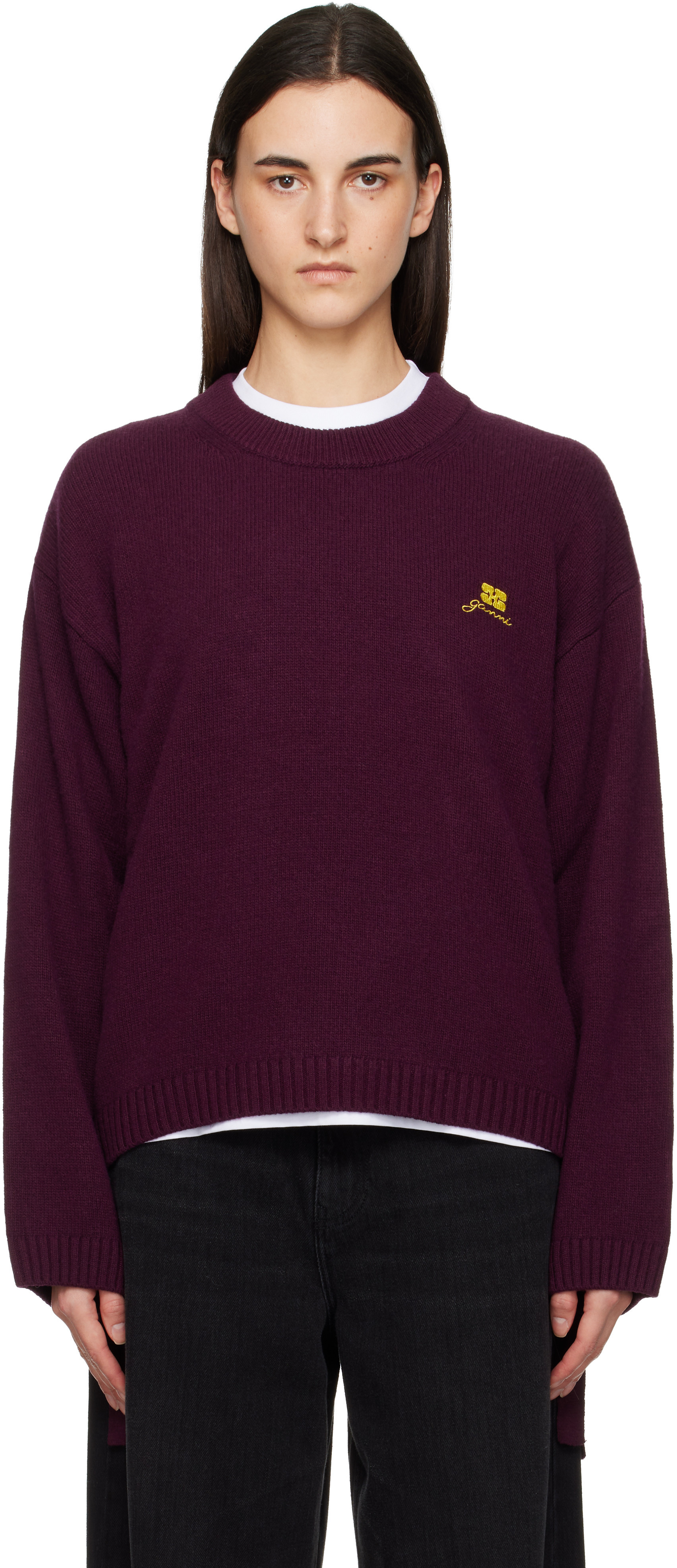 GANNI Burgundy Wool Mix Jumper Sweater | SSENSE