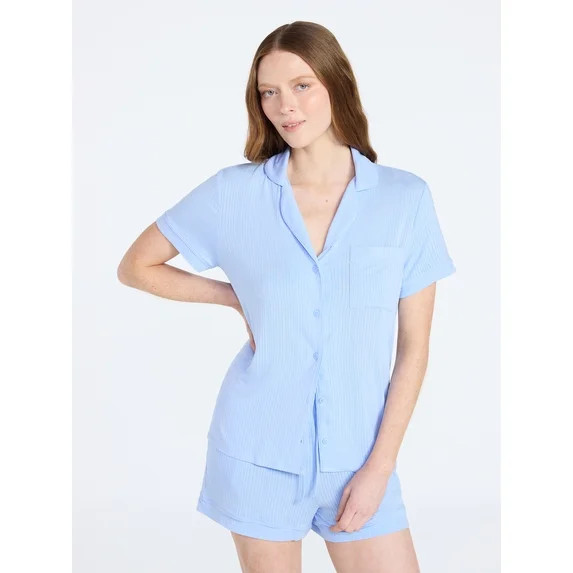 Joyspun Women’s Sleep Ribbed Modal Notch Top and Shorts Set, 2-Piece, Size XS-XL, 2X-3X | Walmart (US)