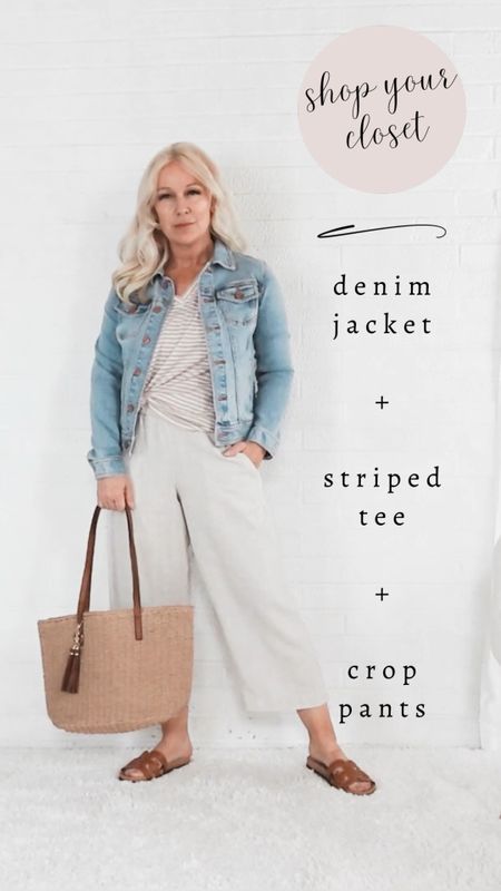 Denim Jacket Outfits = Denim Jacket + Striped Tee + Crop Pants + Slide Sandals + Seagrass Tote

Spring Outfit / Summer Outfit / Over 50 / Over 60 / Over 40 / Classic Style / Minimalist / Neutral / Effortless Style


#LTKVideo #LTKOver40 #LTKSeasonal