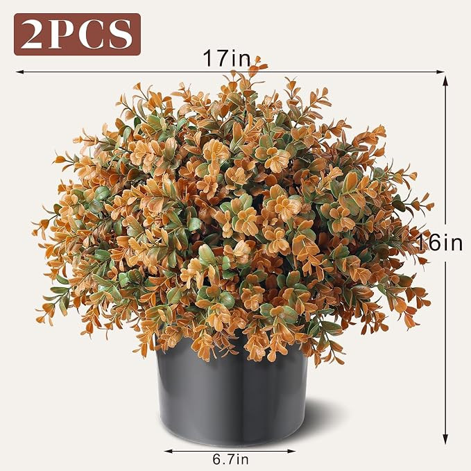 2 Set Artificial Boxwood Fall Topiary Ball Tree for Porch (Autumn Orange) | Amazon (US)