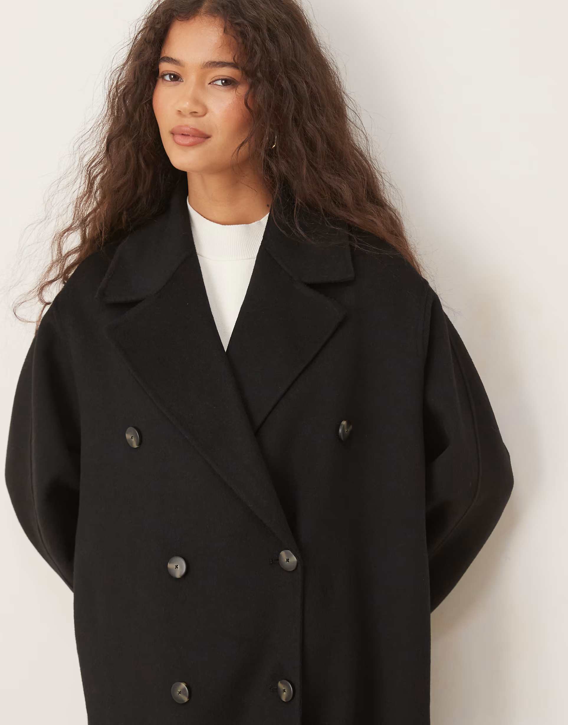 Mango wool mix double breasted midi coat in black | ASOS (Global)