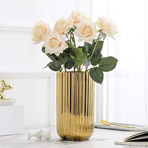 Flower Vase, Ceramic Innovative Pattern Vase,Gold Plated vase，Hand-Plated Made Vase,Decor Vase ... | Amazon (US)