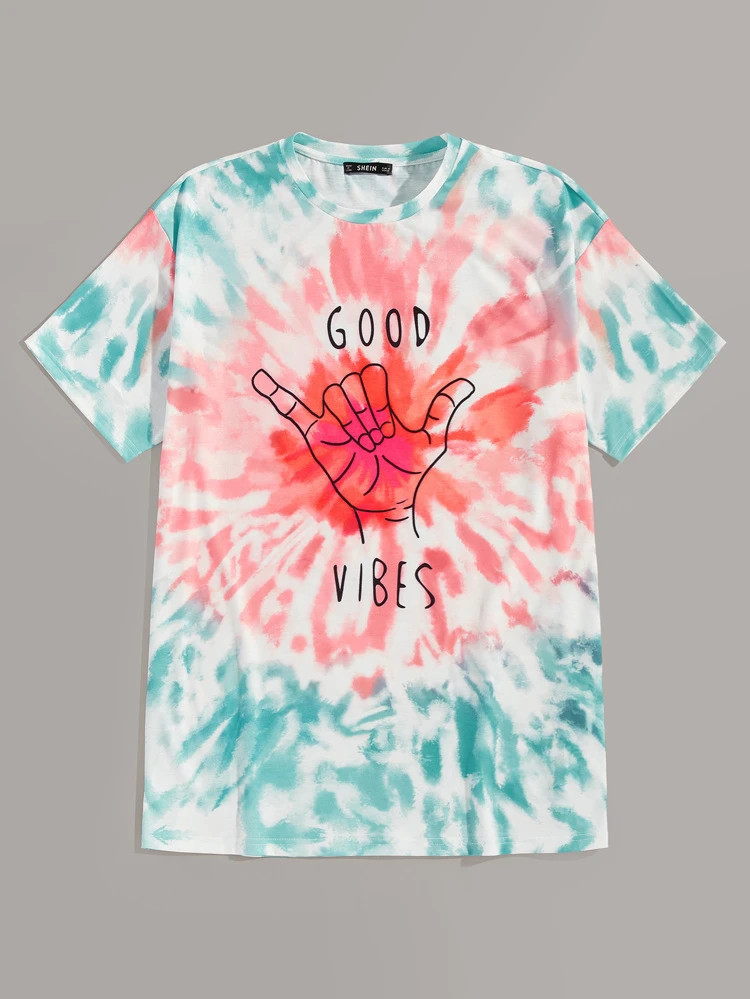 Men Tie Dye Letter & Gesture Graphic Tee | SHEIN