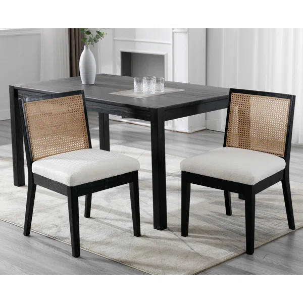 Arnkell Side Chair Dining Chairs Modern Solid Wood Dining Chair with Rattan Backrest | Wayfair North America