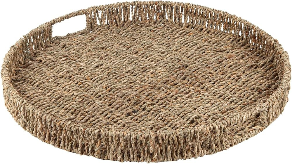 Round Ottoman Tray Large Wicker Serving Tray with Handles for Coffee Table, Handwoven Natural Sea... | Amazon (US)