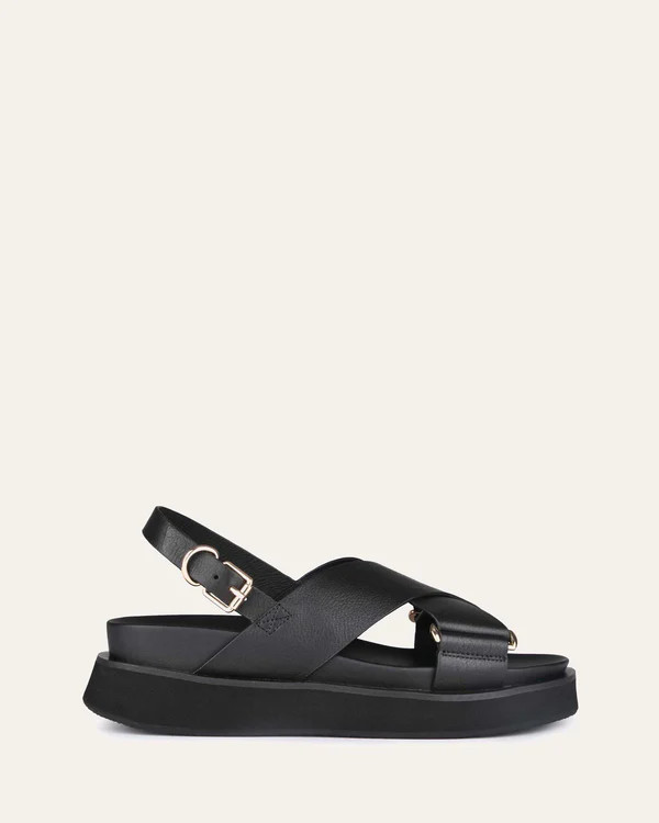 MARLEY FLAT SANDALS BLACK LEATHER | Jo Mercer (AU)
