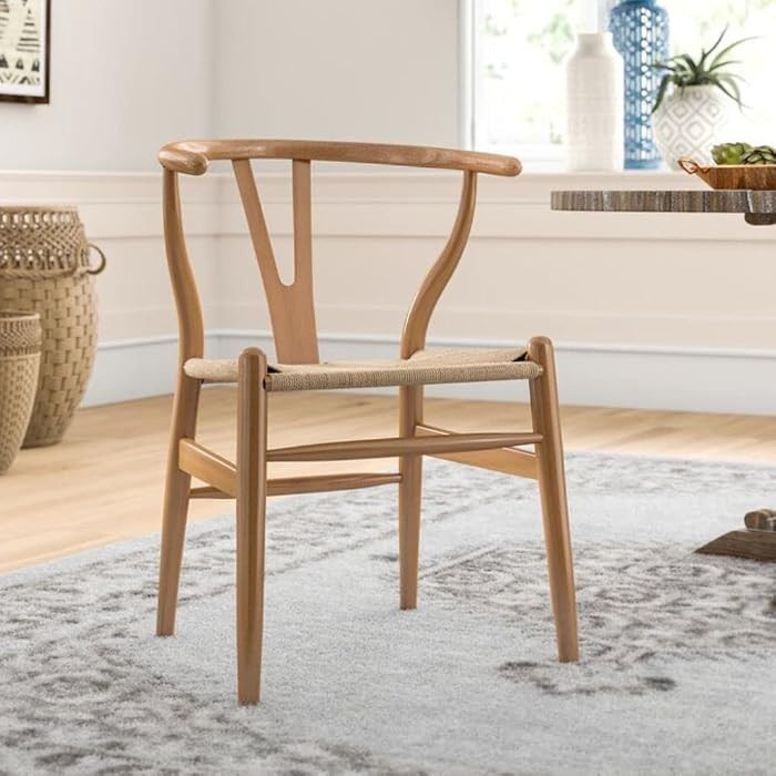 WOLE Natural Wood Cord Wishbone Chair Replica, Solid Wood Dining Chair, Stylish Chair, Mid-Centur... | Amazon (CA)
