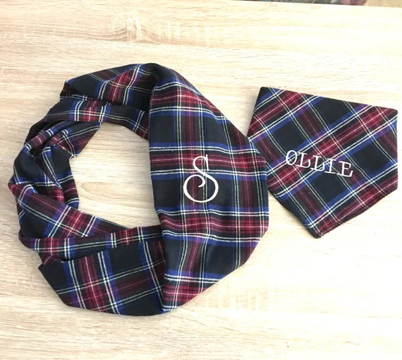 Pet Owner Set. Tartan Plaid Dog Bandana and Hu-Mom Infinity Scarf. Tie-On monogrammed pet bandana an | Etsy (US)