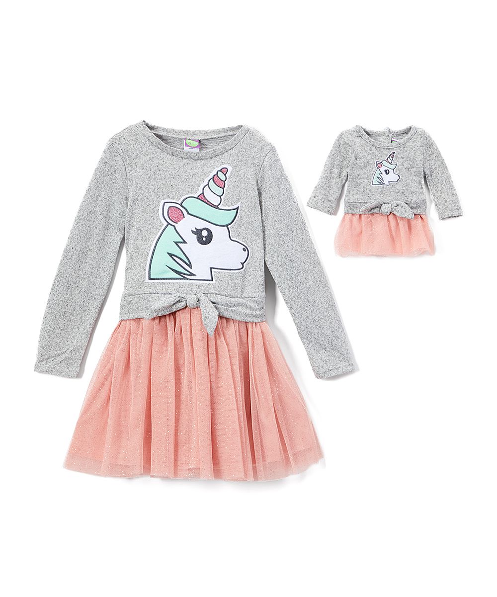 Gray & Pink Unicorn Dress & Doll Outfit - Girls | Zulily