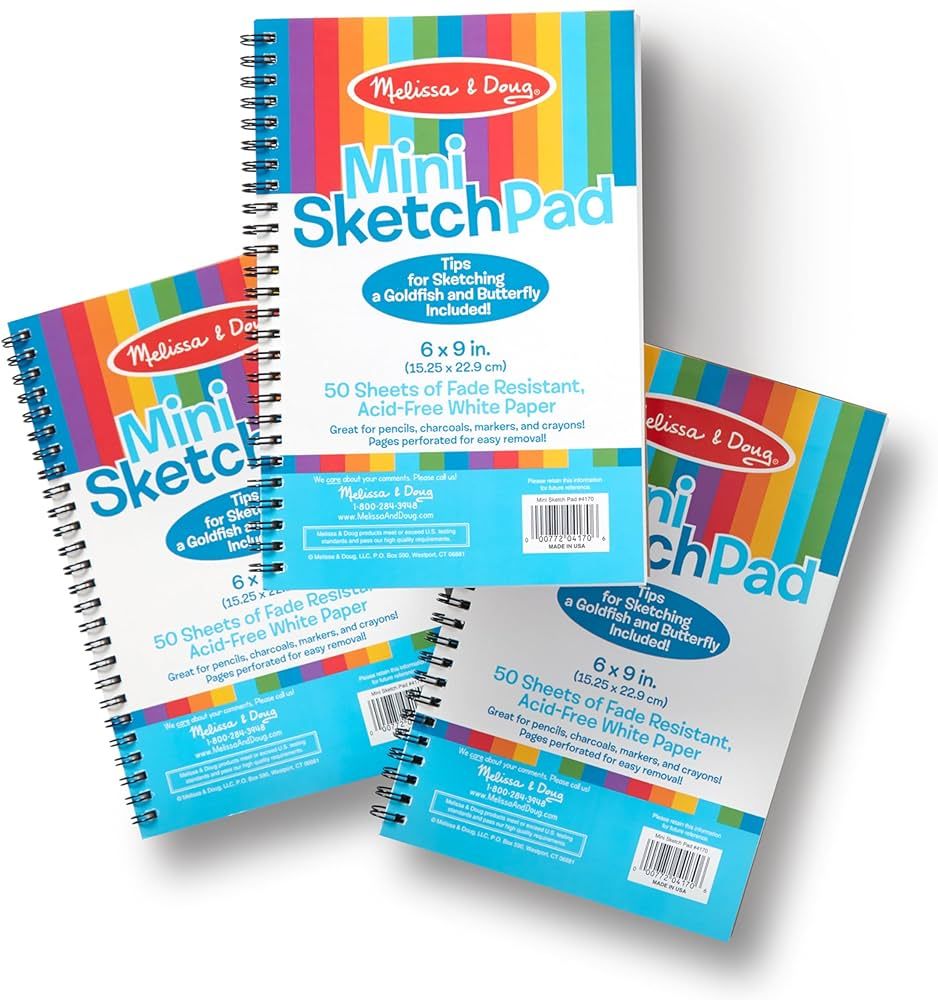 Melissa & Doug Mini Sketch Pad of Paper (6 x 9 inches) - 50 Sheets, 3-Pack - Drawing Paper, Drawi... | Amazon (US)