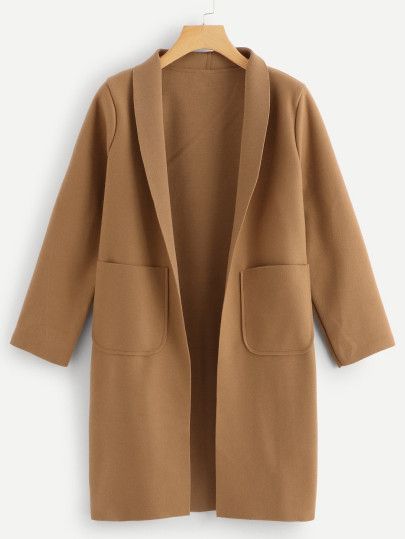 Plus Pocket Side Solid Longline Coat | SHEIN