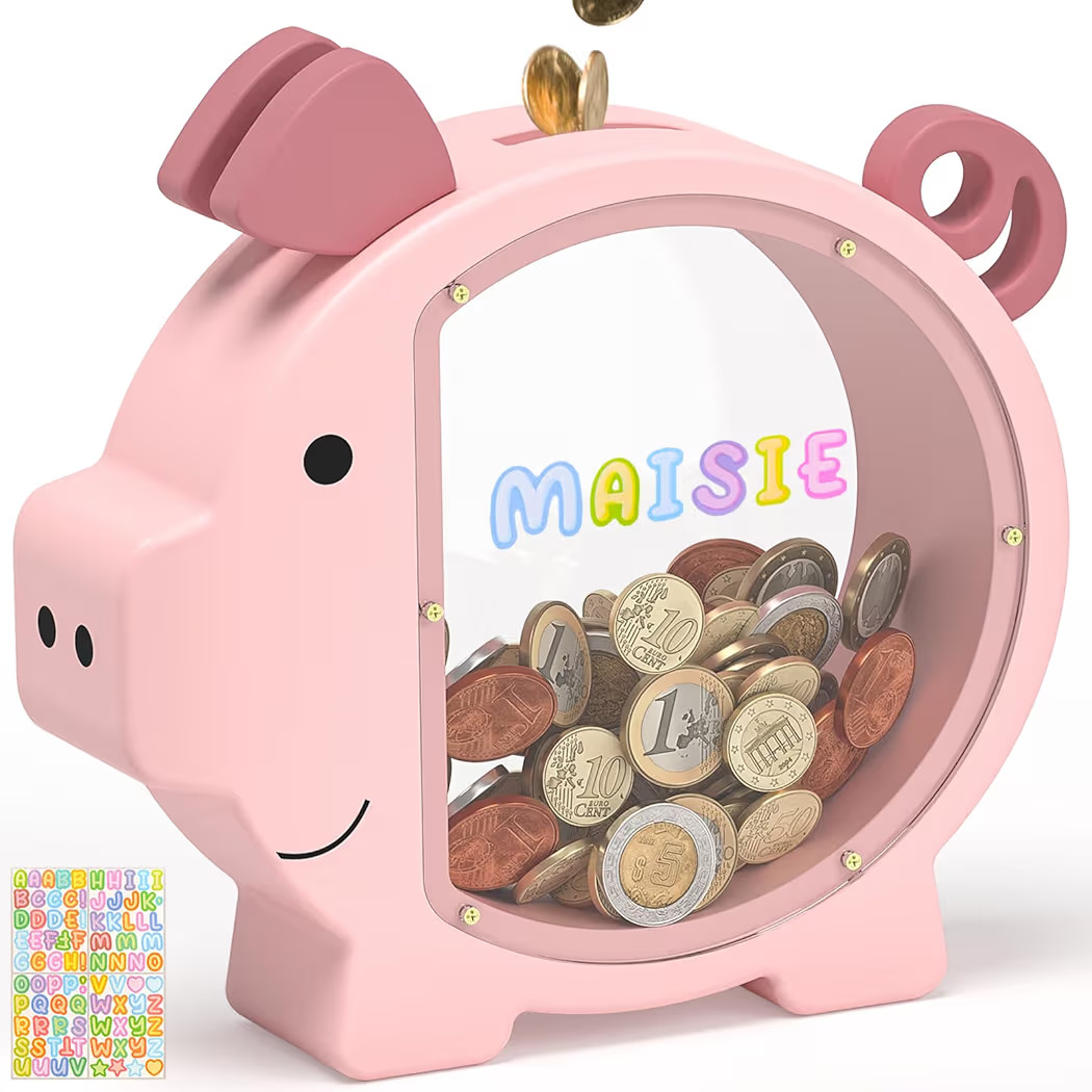 Wooden Piggy Bank for Kids Cute Money Bank for Boys and Girls Clear Wood Money Box Personalized S... | Amazon (US)