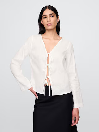 100% Linen Tie-Front Shirt | Gap (US)