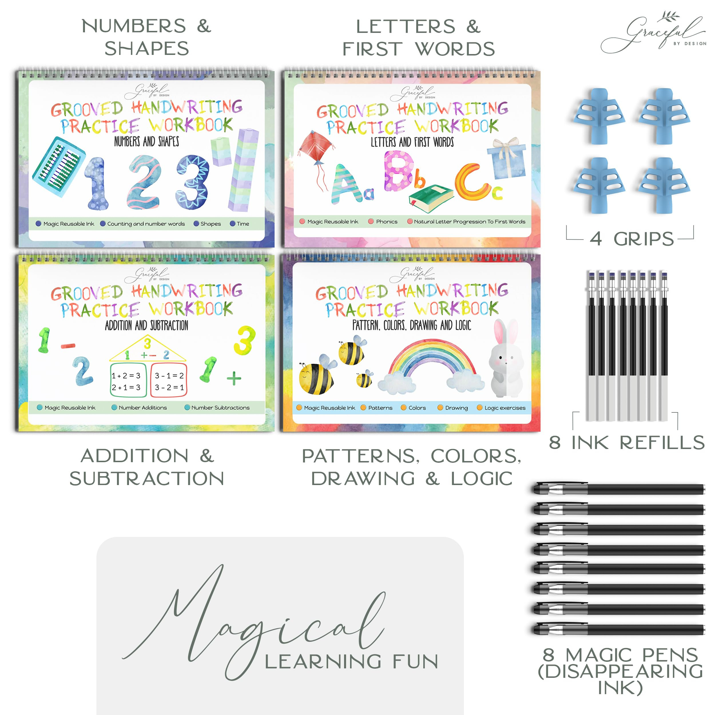 Grooved Handwriting Practice Books for Kids 3-7 | Reusable Letter Tracing with Mess-Free Disappearing Ink | Teacher-Designed | Magic Grooved Writing Practice Books | Full Set | Amazon (US)