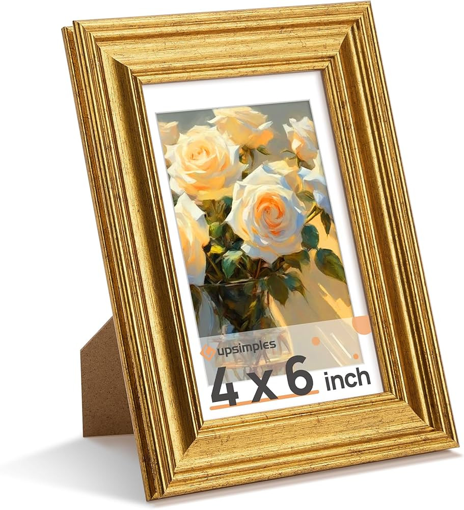 upsimples Vintage 4x6 Picture Frame, Antique Gold Frames Display 3.5x5 with Mat or 4 x 6 Without ... | Amazon (US)