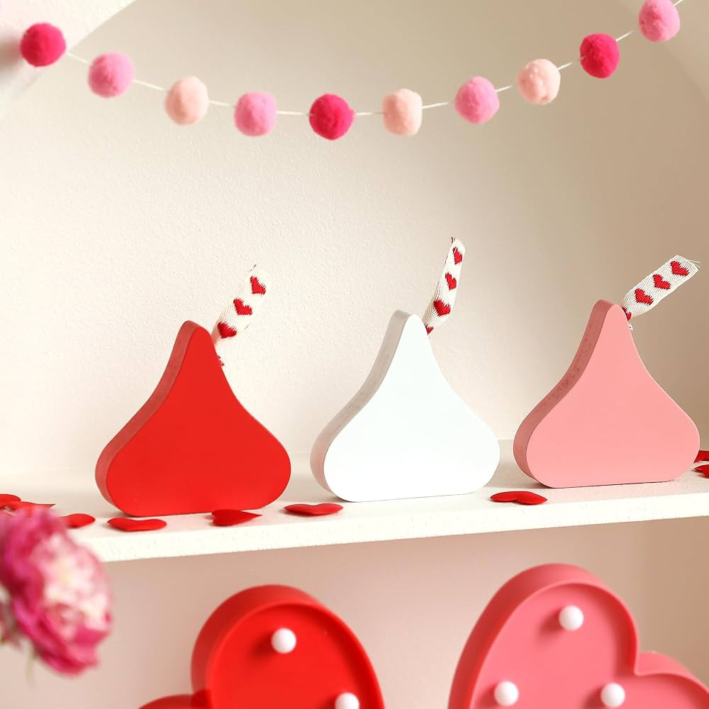 3PCS Valentines Day Decor Kiss Signs, Wood Candy Tiered Tray,Table Decorations Sign, Centerpieces... | Amazon (US)