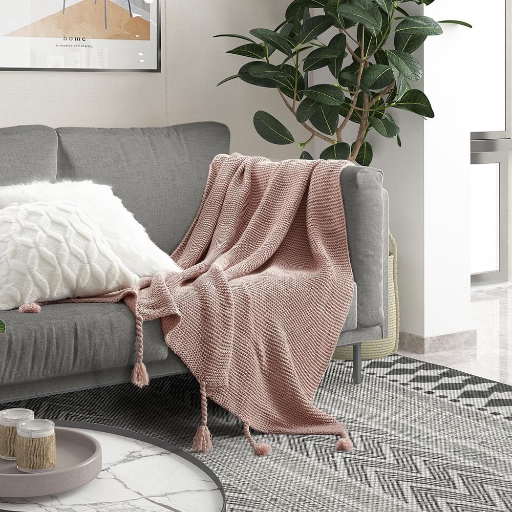 COZY TYME Garrison Blush Wool-Like Acrylic 50 in. x 60 in. Throw Blanket | The Home Depot